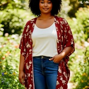 Forever 21 Burgundy Floral Top XL